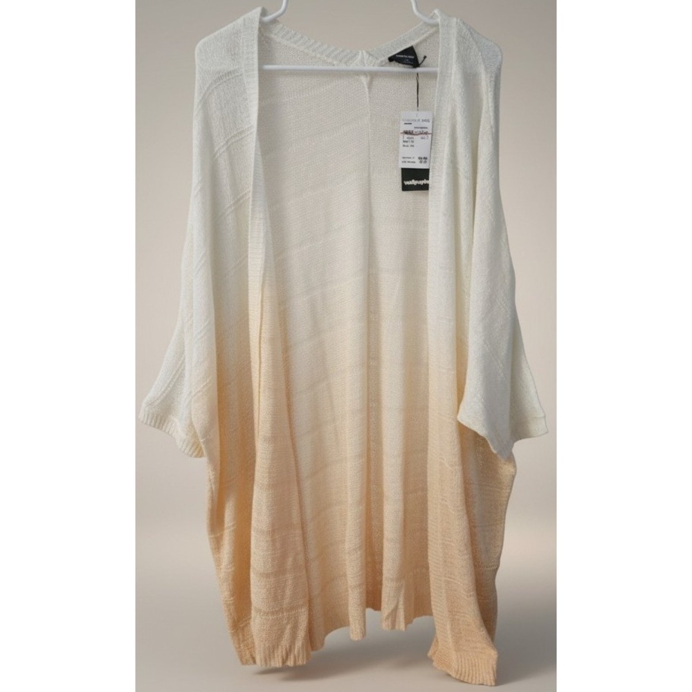 NWT‎ Wallpapher Womens 3X Ivory Peach Open Front Duster Cardigan Sweater